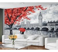 GIVLWF Papier peint autocollant - Papier peint romantique pour salon, chambre à coucher, papier peint romantique européen, peinture murale d'arbres rouges et décoration d'intérieur, décoller et coller