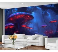 GIVLWF Papier peint bleu foncé, papier peint pour chambre à coucher, motif champignons, forêt fantastique, papier peint pour salon, non autocollant, peintures murales et décoration d'intérieur