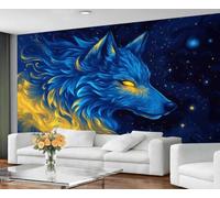 GIVLWF Papier peint bleu loup pour décoration d'intérieur, chambre à coucher, ciel étoilé, papier peint fantaisie mystique pour salon, galaxie sombre, grande décoration murale - Non autocollant