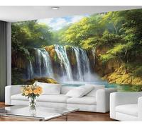 GIVLWF Papier peint cascade tropicale - Murales murales turquoise pour chambre à coucher - Papier peint de jungle verte pour salon - Papier peint impressionniste et grande peinture murale