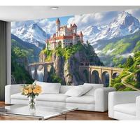 GIVLWF Papier peint château pour chambre à coucher, papier peint château médiéval pour salon, grande décoration murale et décoration de chambre, papier peint vert printanier - Non adhésif