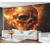 GIVLWF Papier peint crâne mural et décoration d'intérieur, papier peint crâne flamboyant pour salon, chambre à coucher, papier peint gothique, non autocollant, peintures murales pour murs