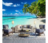 GIVLWF Papier Peint de Plage Paradisiaque Tropicale, Été Océan Palmier Papier-Peint Murs - pour Restaurant-Bar à Thème Décoration Murale 350 x 265 cm