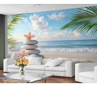 GIVLWF Papier peint de plage pour salon, pierres zen, chambre à coucher, papier peint tropical, décoration d'intérieur, non autocollant, peintures murales pour murs
