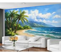 GIVLWF Papier peint de plage tropicale et décoration d'intérieur, papier peint pour chambre à coucher, île, peinture sur île, grand papier peint pour salon, vagues de l'océan - Non autocollant