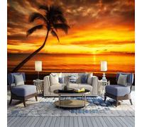 GIVLWF Papier Peint de Silhouette De Palmier, Coucher Soleil, Coucher Soleil, Plage, Paysage Papier-Peint Murs - pour Restaurant-Bar à Thème Décoration Murale 350 x 265 cm