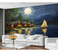 GIVLWF Papier peint - Décoration d'intérieur bord de mer et grande peinture murale, papier peint de ville européenne pour salon, chambre à coucher, papier peint mural - Non autocollant, paysage
