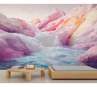 GIVLWF Papier peint - Décoration d'intérieur cascade fille et grande peinture murale, papier peint paysage naturel pour salon, chambre à coucher, papier peint non autocollant, rose romantique