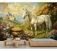 GIVLWF Papier peint - Décoration d'intérieur de fille de conte de fées et grande peinture murale, papier peint de chambre à coucher de cheval blanc de ferme, papier peint pour salon, non autocollant