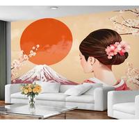 GIVLWF Papier peint - Décoration d'intérieur de style japonais - Papier peint autocollant pour salon, geisha japonaise, papier peint de chambre à coucher de soleil montagnes - Décollez et collez