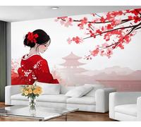 GIVLWF Papier peint - Décoration d'intérieur de style japonais, papier peint pour chambre à coucher, geishas rouges, papier peint asiatique traditionnel pour salon, grande décoration murale (non