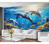 GIVLWF Papier peint - Décoration d'intérieur du monde sous-marin et grande peinture murale, papier peint dauphin pour salon, chambre à coucher, papier peint mural - Non autocollant, vie marine