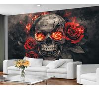 GIVLWF Papier peint - Décoration d'intérieur et peinture murale, crâne brûlant pour chambre à coucher, papier peint pour salon, grande décoration murale - Non autocollant, gothique romantique