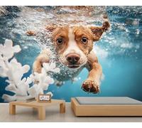 GIVLWF Papier peint - Décoration d'intérieur et peinture murale pour chambre à coucher de chien sous-marin, papier peint amusant pour salon, grande décoration murale (non autocollante)
