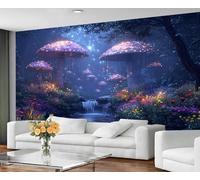 GIVLWF Papier peint - Décoration d'intérieur fantastique - Papier peint autocollant pour salon, forêt de champignons - Papier peint mural - Décollez et collez - Décoration de paysage nocturne