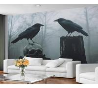 GIVLWF Papier peint - Décoration d'intérieur gothique et mural, papier peint gothique corbeau pour chambre à coucher, papier peint pour salon, grande décoration murale - Non autocollant, noir foncé