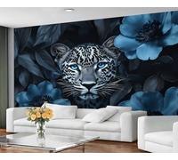 GIVLWF Papier peint - Décoration d'intérieur léopard et grande peinture murale, papier peint guépard mystérieux pour salon, chambre à coucher, papier peint mural - Non autocollant, bleu foncé