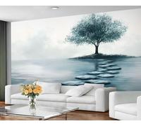 GIVLWF Papier peint - Décoration d'intérieur nordique et grande peinture murale, papier peint aquarelle bleu arbre pour salon, chambre à coucher, papier peint mural - Non autocollant, simple abstrait