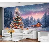 GIVLWF Papier peint, décoration murale d'arbre de Noël, papier peint pour chambre à coucher de forêt du Nord, papier peint d'hiver fantastique pour salon, non autocollant, peintures murales pour murs