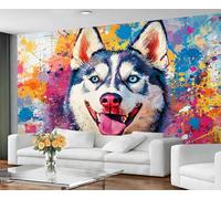 GIVLWF Papier peint - Doodle Dog Home Decor & Mural, papier peint Husky Lovers Chambre à coucher, Papier peint Animal Street Art pour salon, grande décoration murale (non autocollante)