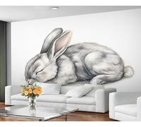 GIVLWF Papier peint et décoration de chambre, papier peint pour chambre à coucher de lapin mignon, papier peint gris illustré pour salon, non autocollant, peintures murales pour murs