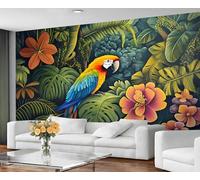 GIVLWF Papier peint et décoration murale, motif perroquet tropical, papier peint pour chambre à coucher, feuilles de monstera pour salon, grand papier peint non adhésif