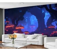 GIVLWF Papier peint fantastique pour salon, décoration murale, champignons de forêt, papier peint bleu foncé pour chambre à coucher, papier peint non autocollant et papier peint mural