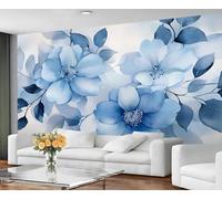 GIVLWF Papier peint floral bleu et décoration d'intérieur, papier peint floral nordique pour salon, papier peint aquarelle bleu chambre à coucher, non autocollant, peintures murales pour murs