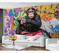 GIVLWF Papier peint - Gorilla Graffiti Décoration d'intérieur et grande peinture murale, papier peint Street Art pour salon, chambre à coucher, papier peint mural - Non autocollant, coloré