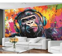 GIVLWF Papier peint - Gorilla Home Decor & Grande fresque murale, papier peint graffiti musique pour salon, chambre à coucher, papier peint mural - Non autocollant, graffiti coloré