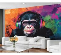 GIVLWF Papier peint - Gorilla Home Decor & Mural, papier peint graffiti coloré pour chambre à coucher, papier peint pour salon, grande décoration murale - Non autocollant, musique animale