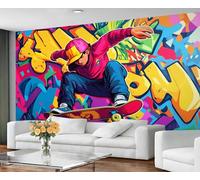 GIVLWF Papier peint - Graffiti coloré Décoration d'intérieur et grande peinture murale, papier peint graffiti skateboard pour salon, chambre à coucher, papier peint mural - Non autocollant, Street Art