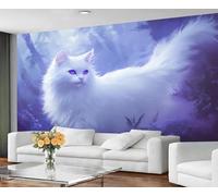 GIVLWF Papier peint imprimé chat et décoration de chambre, papier peint violet mystérieux pour chambre à coucher, papier peint chat mignon pour salon, non autocollant, peintures murales pour murs