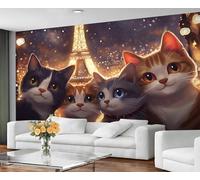 GIVLWF Papier peint imprimé chat et décoration d'intérieur, papier peint Paris pour salon, papier peint de chambre à coucher de chat mignon, non autocollant, peintures murales pour murs