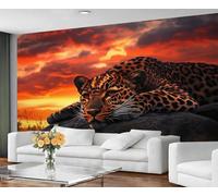 GIVLWF Papier peint imprimé léopard pour chambre à coucher, coucher de soleil léopard, papier peint imprimé animal, papier peint non autocollant pour décoration d'intérieur
