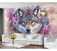 GIVLWF Papier peint imprimé loup pour décoration d'intérieur, papier peint floral rose pour chambre à coucher, papier peint pour filles pour salon, grande décoration murale - Non autocollant