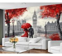 GIVLWF Papier peint Londres mural et décoration d'intérieur, papier peint pour chambre de couples, papier peint rouge pour salon, grande décoration murale - Non autocollant