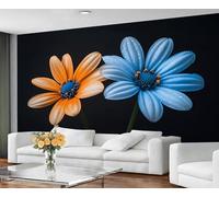 GIVLWF Papier peint marguerite pour salon, chambre à coucher, orange et bleu, non adhésif