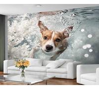 GIVLWF Papier peint - Motif chien - Décoration d'intérieur et peinture murale - Papier peint autocollant pour salon, chiot sous-marin - Papier peint mural pour chambre à coucher d'animaux mignons