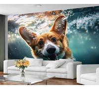 GIVLWF Papier peint - Motif chien - Décoration d'intérieur et peinture murale - Papier peint autocollant pour salon, chiot sous-marin - Papier peint pour chambre d'amoureux de Corgi - Décollez et