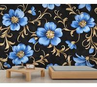 GIVLWF Papier peint - Motif floral damassé et grande décoration murale, papier peint à fleurs bleues pour salon, chambre à coucher, papier peint non autocollant, papier peint floral européen