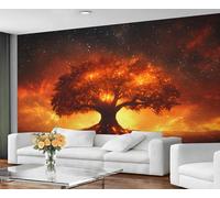 GIVLWF Papier peint mural arbre de vie, papier peint pour chambre à coucher, papier peint orange brûlé pour salon, non autocollant, peintures murales pour murs
