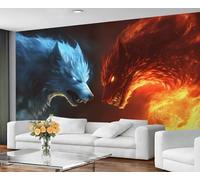 GIVLWF Papier peint mural fantaisie loup glace et feu, papier peint cool garçons papier peint pour le salon non adhésif murales et décoration d'intérieur