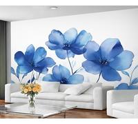 GIVLWF Papier peint mural floral bleu et décoration d'intérieur, papier peint aquarelle bleu pour chambre à coucher, papier peint floral nordique pour salon, grande décoration murale, non autocollant
