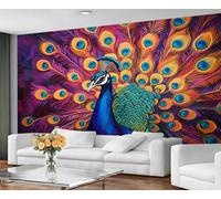 GIVLWF Papier peint mural motif plume de paon bleu pour chambre à coucher, salon, papier peint non autocollant pour décoration d'intérieur