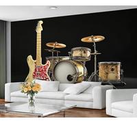 GIVLWF Papier peint musical - Papier peint d'instruments de musique et décoration d'intérieur, papier peint pour chambre à coucher, papier peint pour salon, non autocollant, batterie et guitare