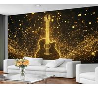 GIVLWF Papier peint - Musique Home Decor & Mural, papier peint de chambre à coucher de guitare doré, papier peint pour salon, grande décoration murale - Non autocollant, guitare électrique
