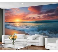 GIVLWF Papier peint - Ocean Beach Home Decor & Grande Murale, Papier peint paysage coucher de soleil pour salon, chambre à coucher, papier peint mural - Non autocollant, paysage naturel