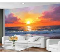 GIVLWF Papier peint - Ocean Beach Home Decor & Grande Murale, Papier peint tropical coucher de soleil pour salon, chambre à coucher, papier peint mural - Non autocollant, paysages d'été