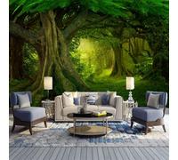 GIVLWF Papier Peint Panoramique de Forêt Magique, Arbres Verts Poster Murale Intissé - pour Chambre Salon Décoration Murale - 300 x 210 cm